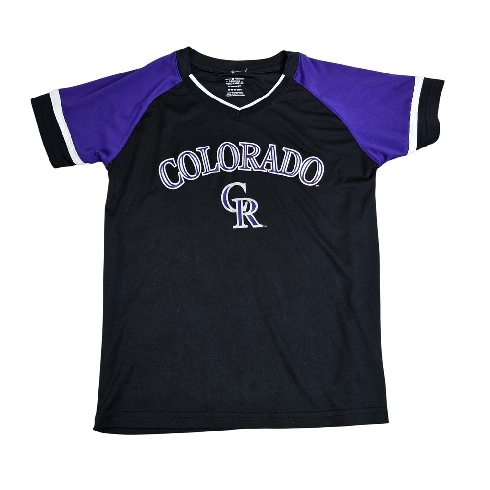 MLB Colorado Rockies Youth Jersey Shirt Black Purple Medium 8/10 Team Athletics
